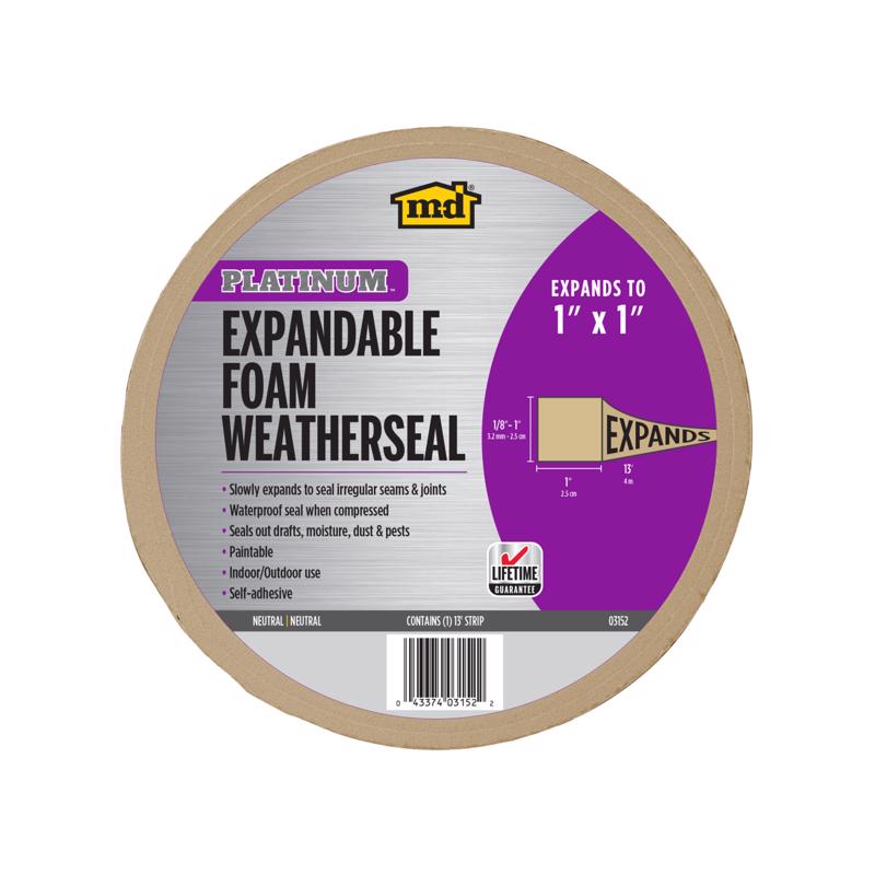 M-D Building Products PLATINUM Neutral Foam Weatherseal For Gaps and Openings 156 in. L X 1 in., Pack of 6