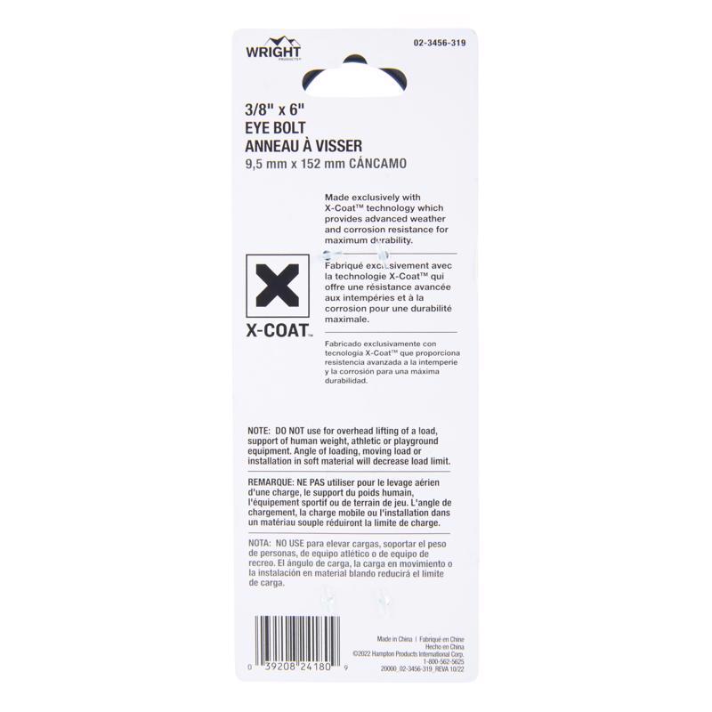 Wright 3/8 in. X 6 in. L Black Steel Eyebolt Nut Included