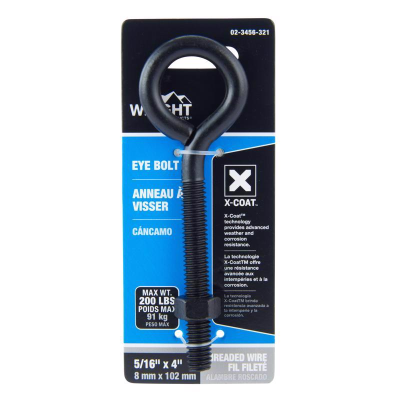 Wright 5/16 in. X 4 in. L Black Steel Eyebolt Nut Included