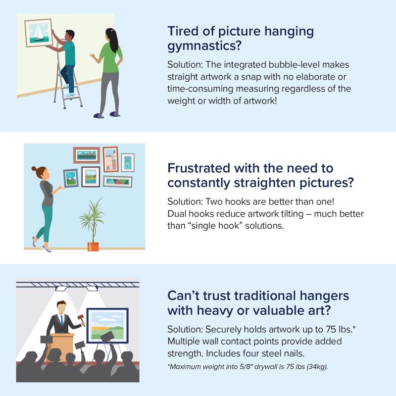 Balanced Hanger Always Level Metallic Silver Heavy Duty Mirror/Picture Hanging Kit 75 lb 1 pk