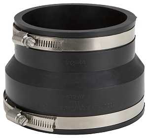 ProSource KJ-001 Coupling, 4 x 4 in, Clay to Cast Iron or Plastic Pipes, PVC, Black