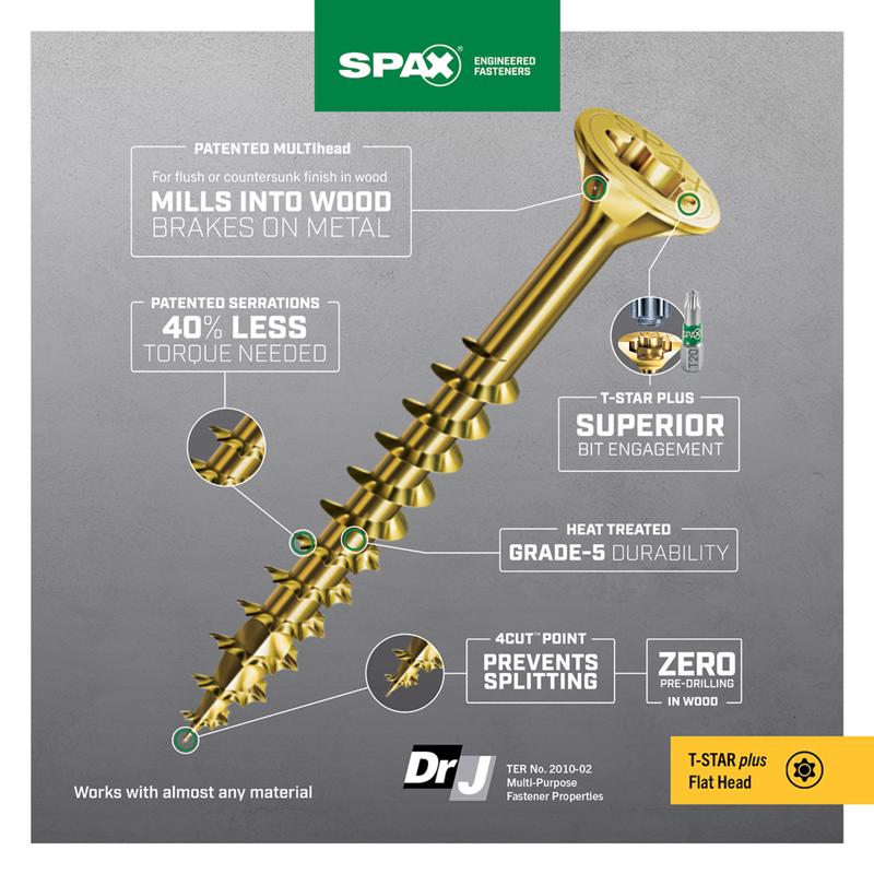 SPAX Multi-Material No. 10 in. X 3 in. L T-20+ Flat Head Serrated Construction Screws