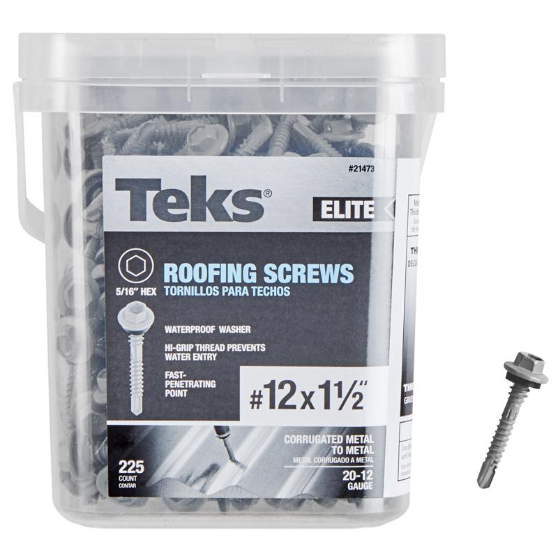 Teks Elite No. 12 X 1-1/2 in. L Hex Drive Hex Washer Head Self Tapping Roofing Screws