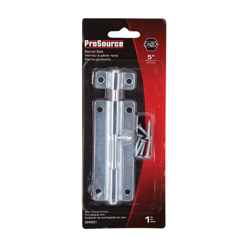 ProSource 20487ZCB-PS Barrel Bolt, 0.31 Dia in Bolt Head, 5 in L Bolt, Steel, Zinc Plated