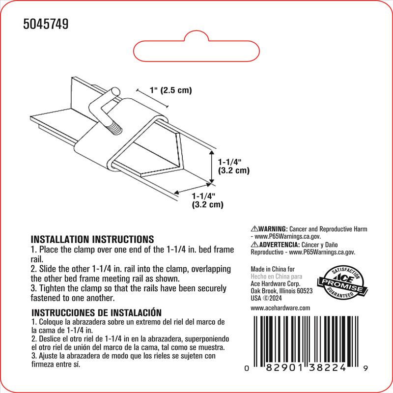 Ace Silver Steel Bed Frame Clamp 1.25 in. L