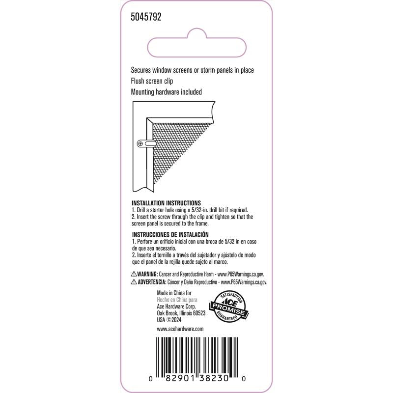 Ace Silver Die Cast Flush Screen Clip 4 pk