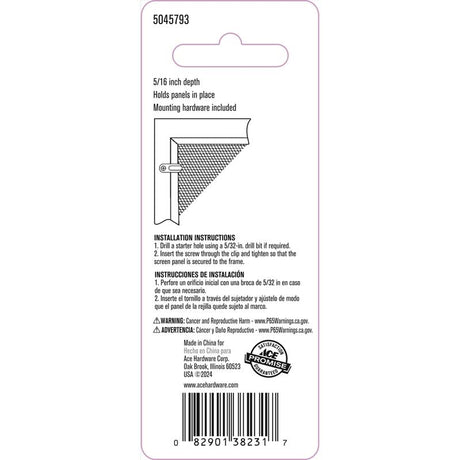 Ace Mill Silver Die Cast Screen Clip For 5/16 8 pk