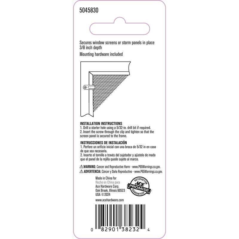 Ace Mill Silver Die Cast Screen Clip For 3/8 4 pk
