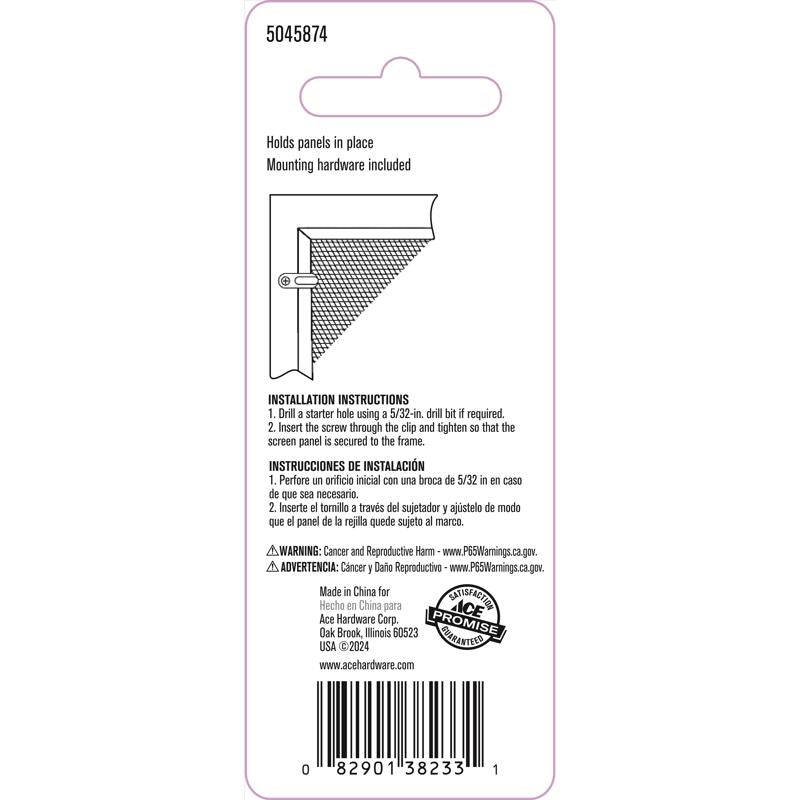 Ace Mill Silver Die Cast Screen Clip For 7/16 4 pk