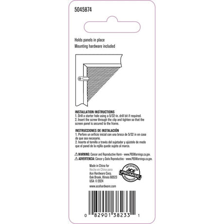 Ace Mill Silver Die Cast Screen Clip For 7/16 4 pk