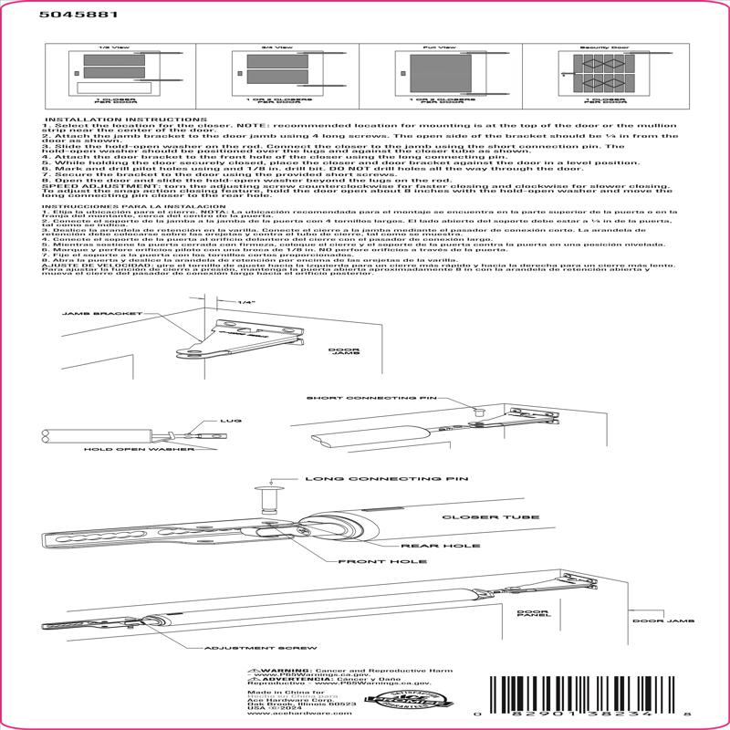 Ace White Steel Pneumatic Screen/Storm Door Closer