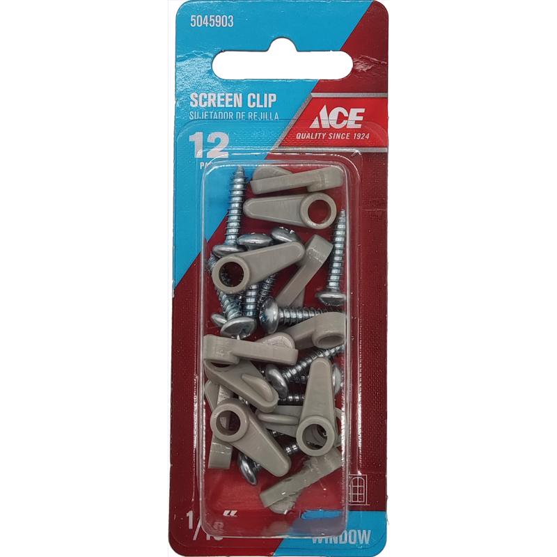 Ace Gray Plastic Screen Clip For 1/16 12 pk