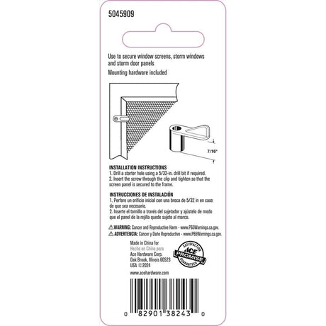 Ace White Plastic Screen Clip For 7/16 12 pk