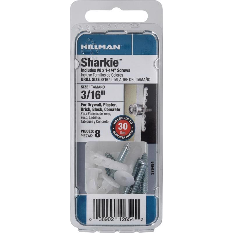 HILLMAN Sharkie 3/16 in. D X 1-1/4 in. L Nylon Round Head Screw and Anchor 8 pk