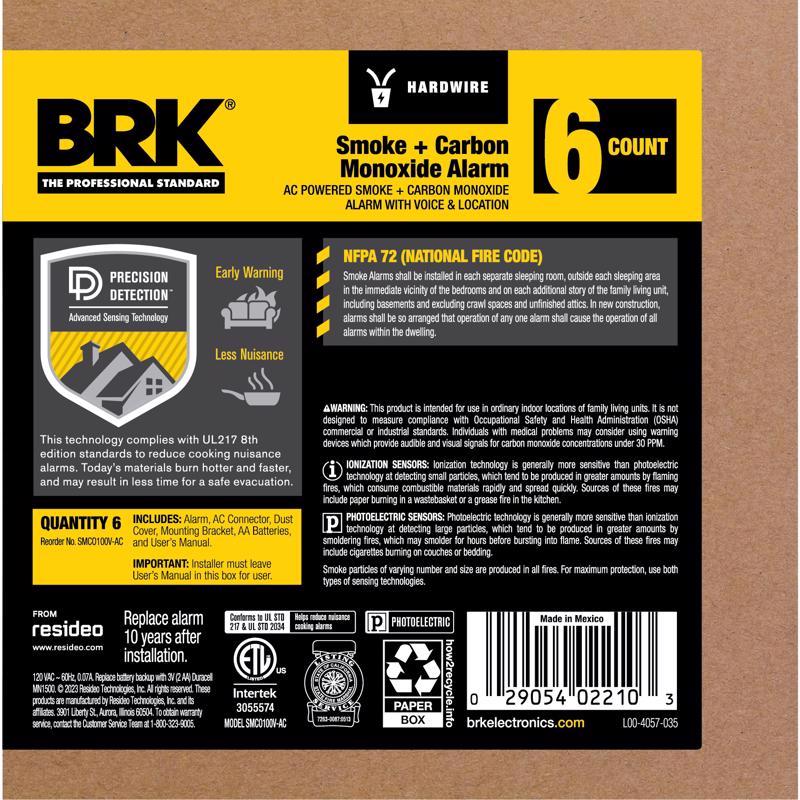 BRK Hard-Wired w/Battery Back-Up Photoelectric Smoke and Carbon Monoxide Detector w/Voice 6 pk