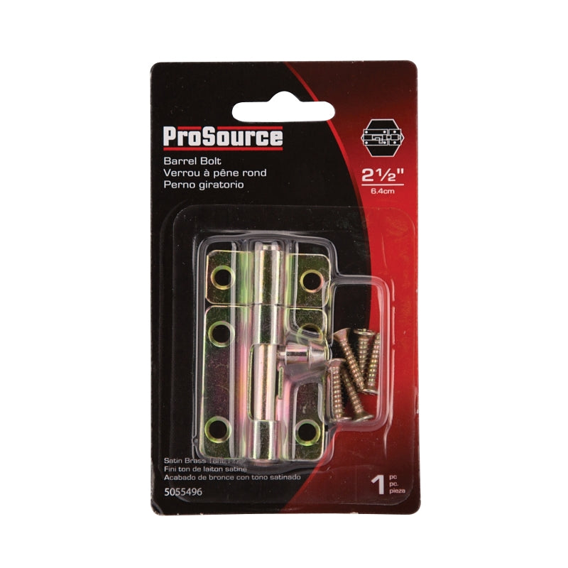 ProSource 20484CZB-PS Barrel Bolt, 0.31 Dia in Bolt Head, 2-1/2 in L Bolt, Steel, Satin Brass