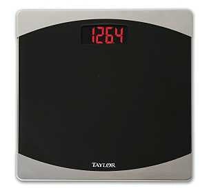 Taylor 7562 Bathroom Scale, 400 lb Capacity, LCD Display, Glass Housing Material, Black, 12 in OAW, 12 in OAD