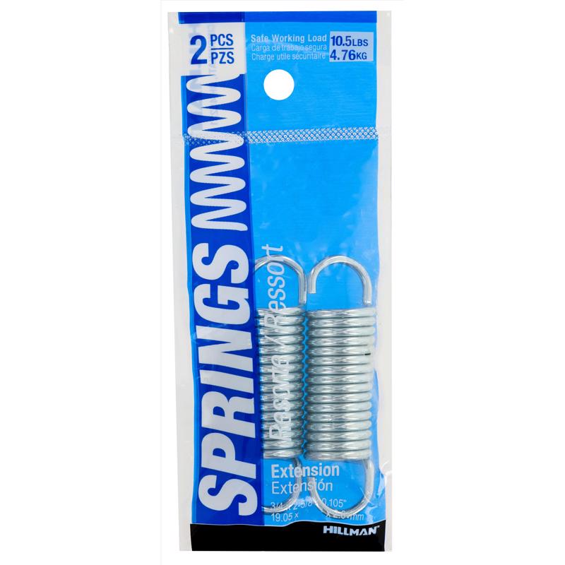 HILLMAN 2.25 in. L X 3/4 in. D Extension Spring 2 pk