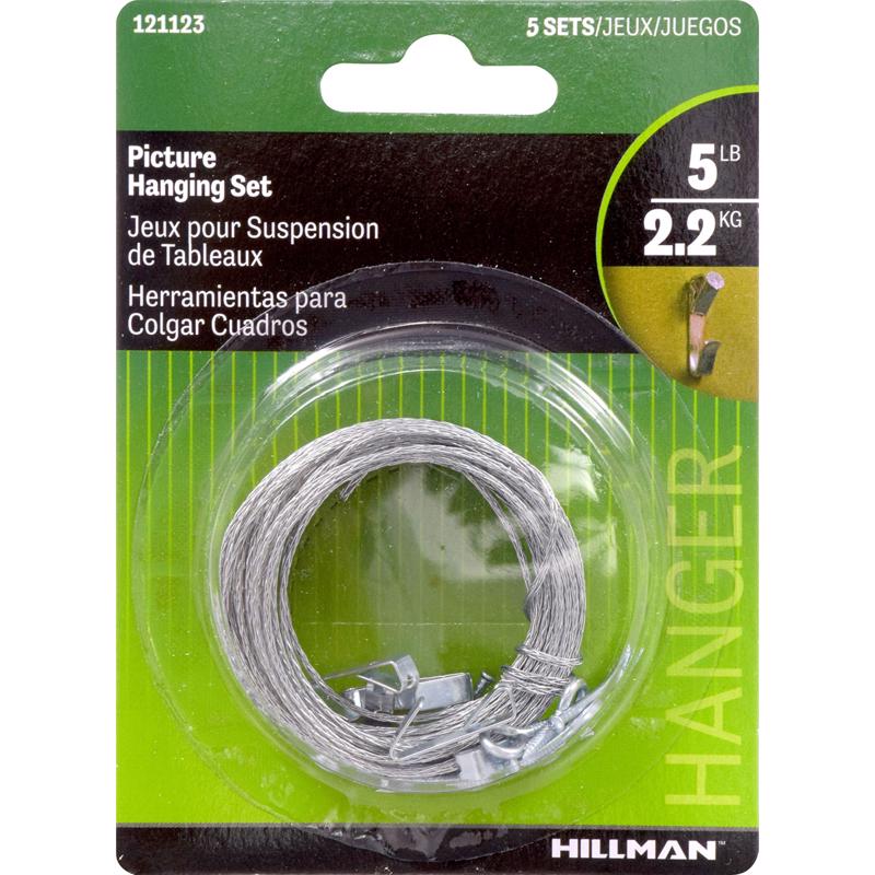 HILLMAN AnchorWire Steel-Plated Conventional Picture Hanging Set 5 lb 5 pk, Pack of 10