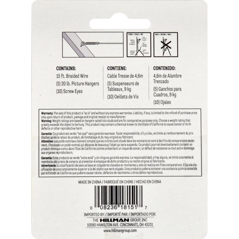 HILLMAN Zinc Conventional Picture Hanging Set 20 lb 5 pk, Pack of 10