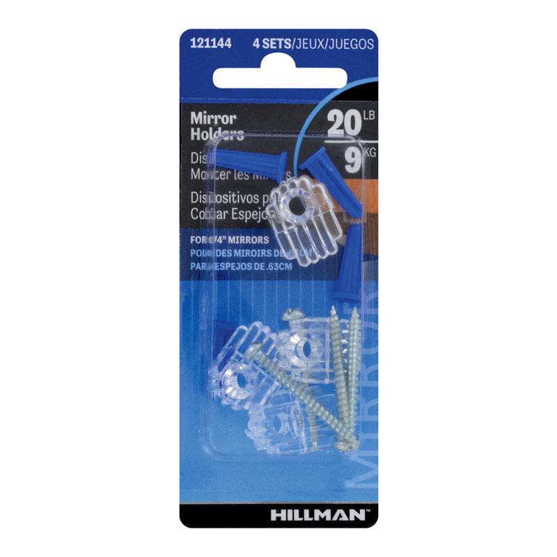 HILLMAN Plastic Coated Clear Mirror Holder Kit 20 lb 4 pk, Pack of 10