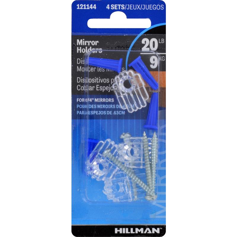 HILLMAN Plastic Coated Clear Mirror Holder Kit 20 lb 4 pk, Pack of 10