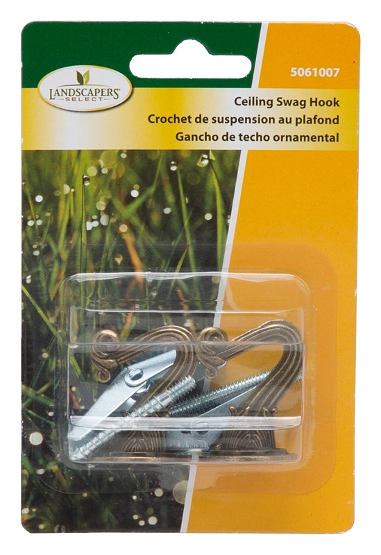 Landscapers Select GB0403L Ceiling Hook, 1.5 in L, Zinc Alloy, Antique Brass, Wall Mount Mounting