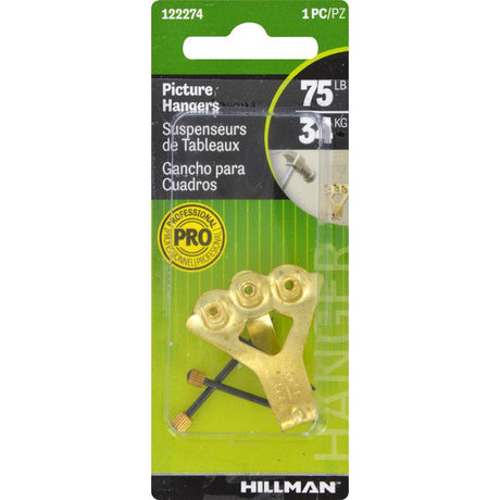 HILLMAN Brass-Plated Classic Picture Hanger 75 lb 1 pk, Pack of 10