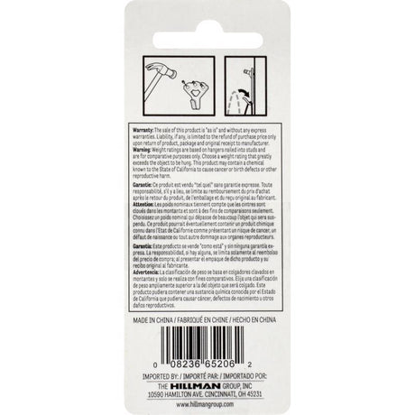 HILLMAN Brass-Plated Classic Picture Hanger 75 lb 1 pk, Pack of 10