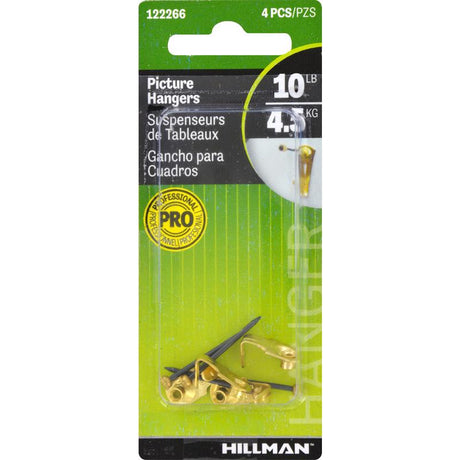 HILLMAN Brass-Plated Classic Picture Hanger 10 lb 4 pk, Pack of 10