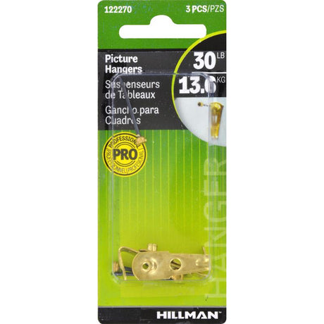 HILLMAN Brass-Plated Classic Picture Hanger 30 lb 3 pk, Pack of 10