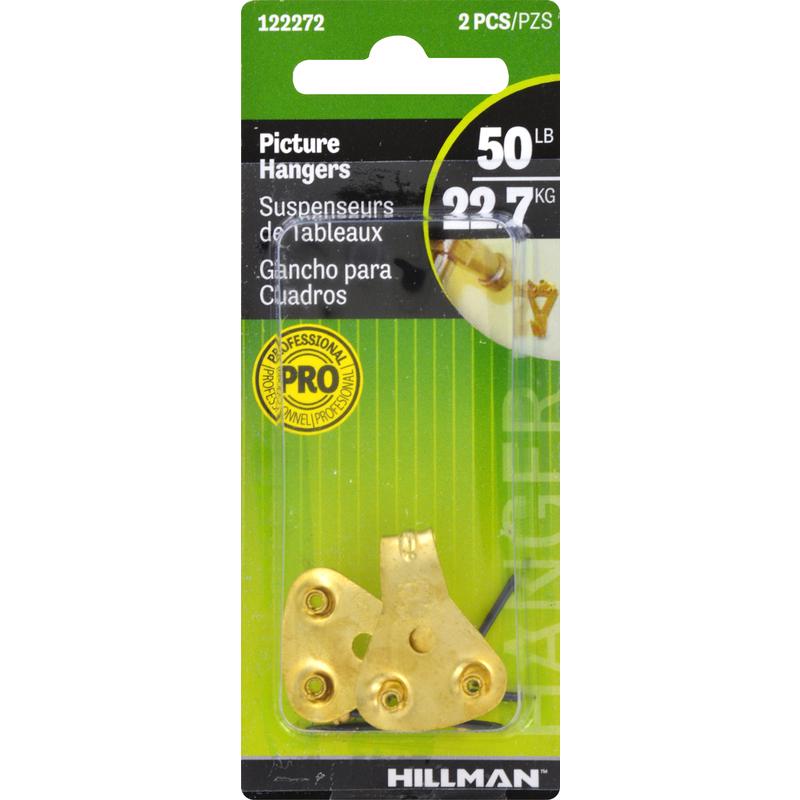 HILLMAN Brass-Plated Professional Picture Hanger 50 lb 2 pk, Pack of 10