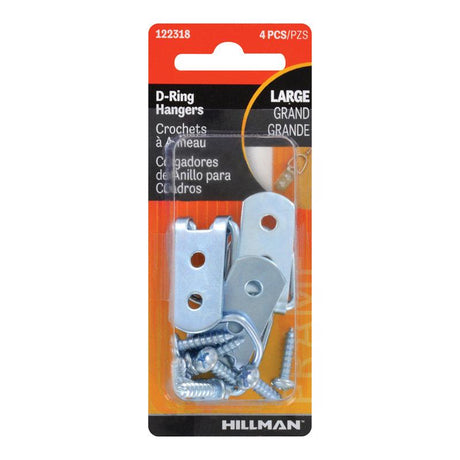 HILLMAN Silver Large D-Ring Hanger 4 pk, Pack of 10
