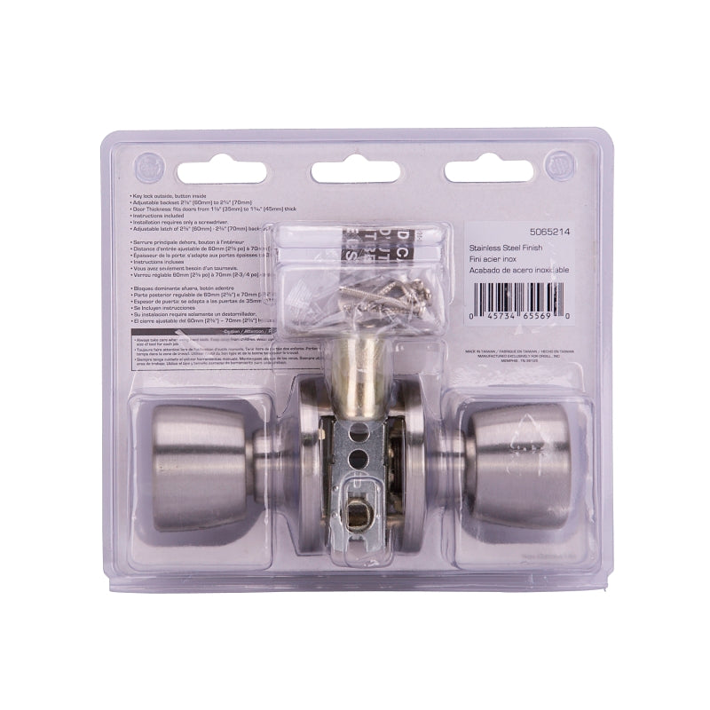 ProSource TS630BRA4V Passage Knob, Metal, Stainless Steel, 2-3/8 to 2-3/4 in Backset, 1-3/8 to 1-3/4 in Thick Door