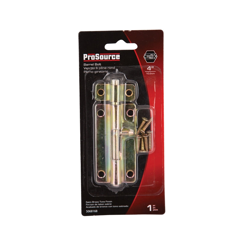 ProSource 20486CZB-PS Barrel Bolt, 0.31 Dia in Bolt Head, 4 in L Bolt, Steel, Satin Brass