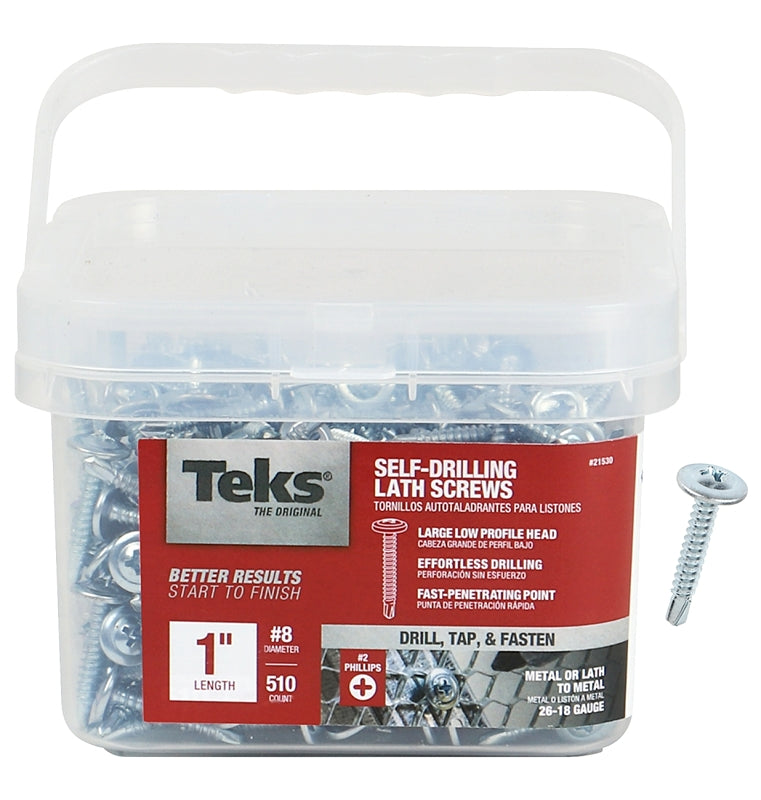 Teks 21530 Lath Screw, #8 Thread, 3-1/4 in L, Truss Head, Phillips Drive, Drill Point, Steel, Zinc