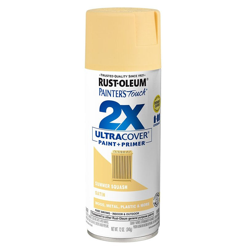 Rust-Oleum Painter's Touch 2X Ultra Cover 334079 Spray Paint, Satin, Summer Squash, 12 oz, Aerosol Can