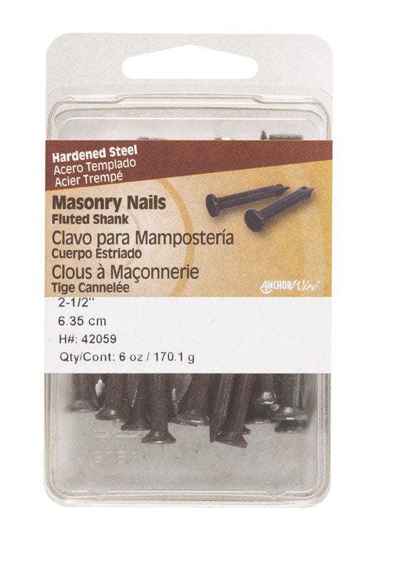 HILLMAN 2-1/2 in. Masonry Steel Nail Flat Head, Pack of 5