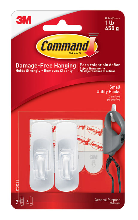 3M Command Small Plastic Hook 2.37 in. L 2 pk