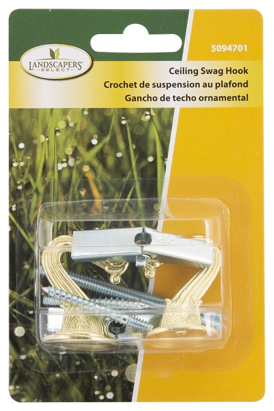 Landscapers Select GB0413L Ceiling Hook, 1.5 in L, zinc Alloy, Polished Brass, Wall Mount Mounting