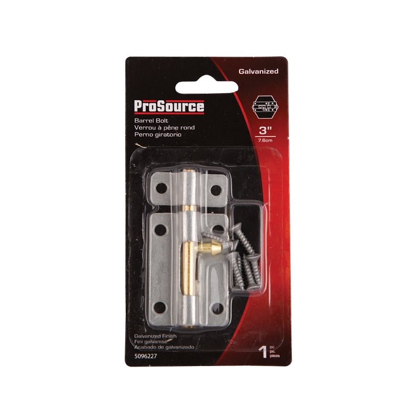 ProSource CL-192-PS Barrel Bolt, 0.31 Dia in Bolt Head, 3 in L Bolt, Brass Pin/Steel, Galvanized Zinc Plated