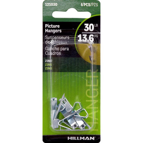 HILLMAN Zinc Silver Conventional Picture Hanger 30 lb 6 pk, Pack of 10