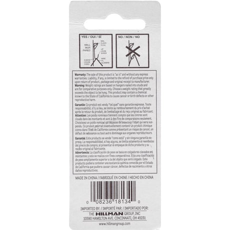 HILLMAN Zinc Silver Conventional Picture Hanger 30 lb 6 pk, Pack of 10