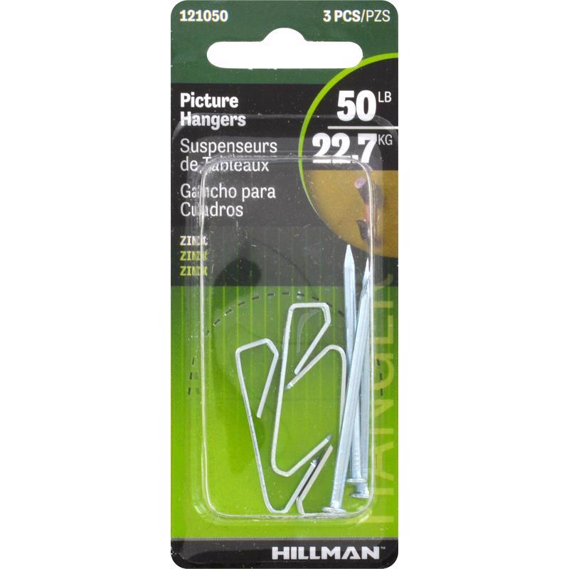 HILLMAN Zinc Silver Conventional Picture Hanger 50 lb 3 pk, Pack of 10