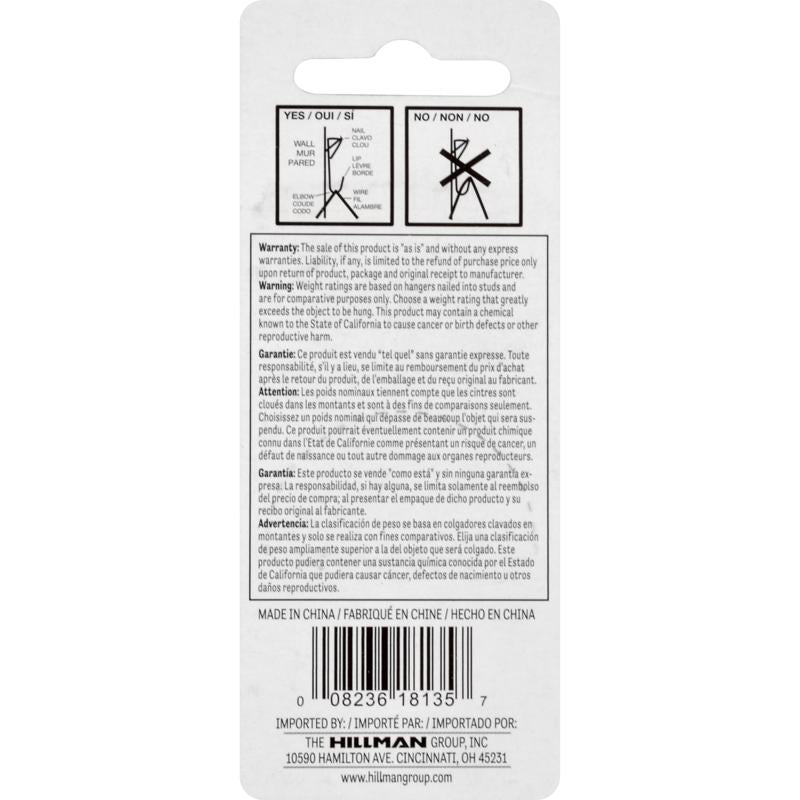 HILLMAN Zinc Silver Conventional Picture Hanger 50 lb 3 pk, Pack of 10