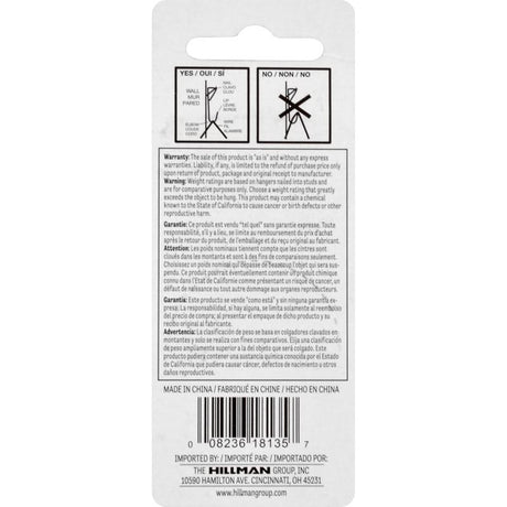 HILLMAN Zinc Silver Conventional Picture Hanger 50 lb 3 pk, Pack of 10