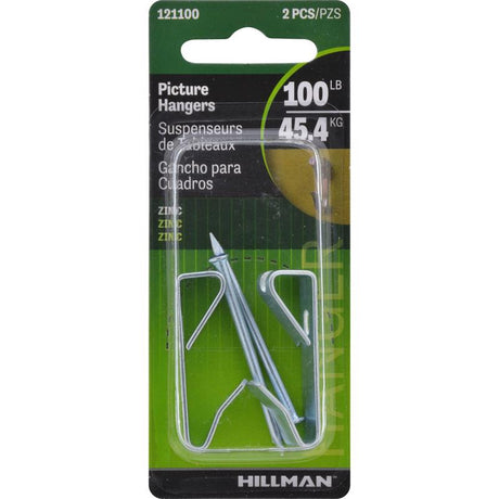 HILLMAN Zinc Silver Conventional Picture Hanger 100 lb 2 pk, Pack of 10