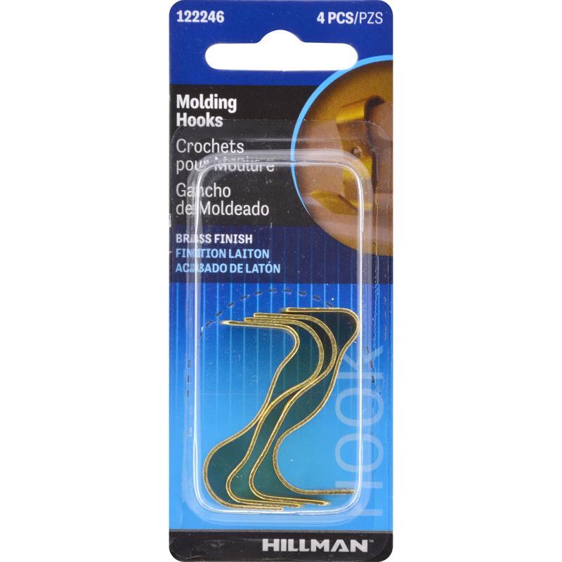 HILLMAN Brass-Plated Gold Small Molding Hook 1 lb 4 pk, Pack of 10