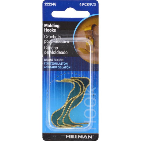 HILLMAN Brass-Plated Gold Small Molding Hook 1 lb 4 pk, Pack of 10
