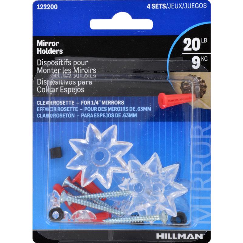 HILLMAN Plastic Coated Clear Heavy Duty Mirror Holder 20 lb 4 pk, Pack of 10